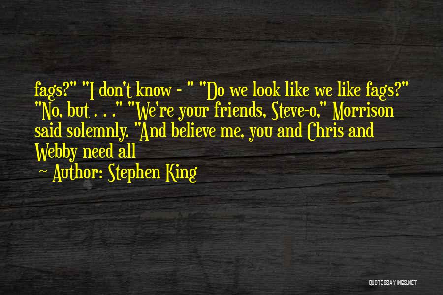 Stephen King Quotes: Fags? I Don't Know - Do We Look Like We Like Fags? No, But . . . We're Your Friends,