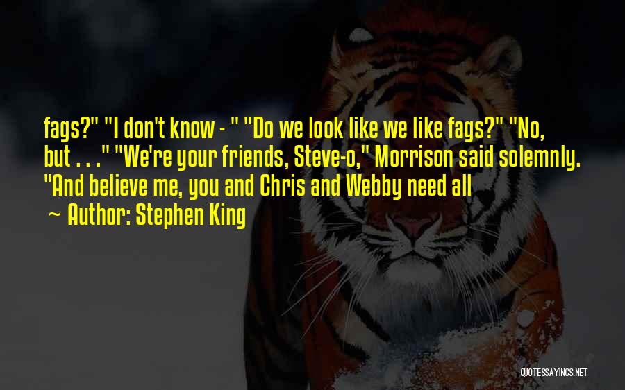 Stephen King Quotes: Fags? I Don't Know - Do We Look Like We Like Fags? No, But . . . We're Your Friends,