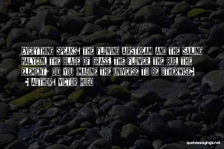 Victor Hugo Quotes: Everything Speaks: The Flowing Airstream And The Sailing Halycon, The Blade Of Grass, The Flower, The Bud, The Element; Did