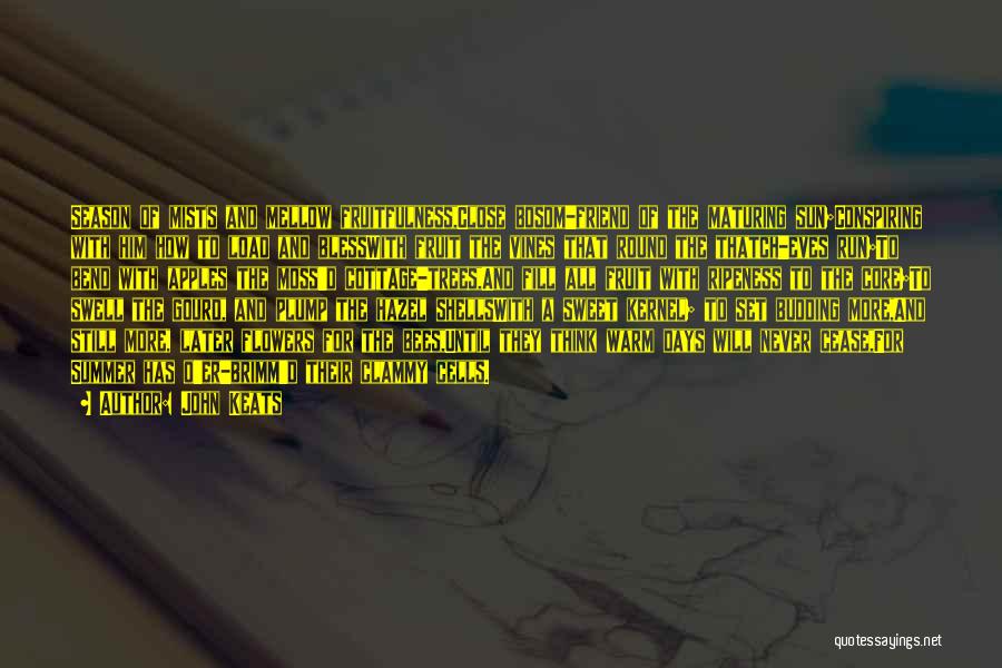 John Keats Quotes: Season Of Mists And Mellow Fruitfulness,close Bosom-friend Of The Maturing Sun;conspiring With Him How To Load And Blesswith Fruit The