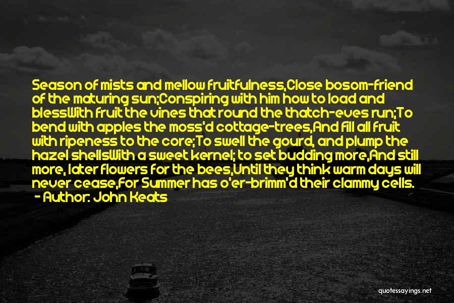 John Keats Quotes: Season Of Mists And Mellow Fruitfulness,close Bosom-friend Of The Maturing Sun;conspiring With Him How To Load And Blesswith Fruit The