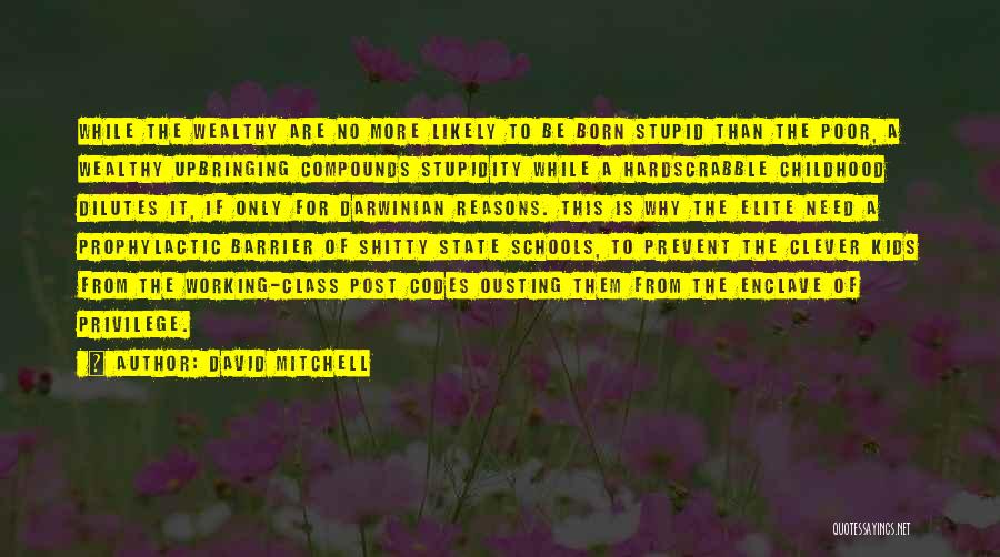 David Mitchell Quotes: While The Wealthy Are No More Likely To Be Born Stupid Than The Poor, A Wealthy Upbringing Compounds Stupidity While