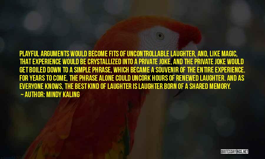 Mindy Kaling Quotes: Playful Arguments Would Become Fits Of Uncontrollable Laughter, And, Like Magic, That Experience Would Be Crystallized Into A Private Joke,