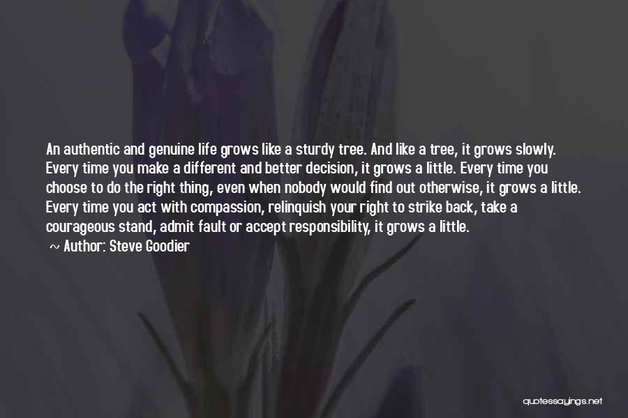 Steve Goodier Quotes: An Authentic And Genuine Life Grows Like A Sturdy Tree. And Like A Tree, It Grows Slowly. Every Time You