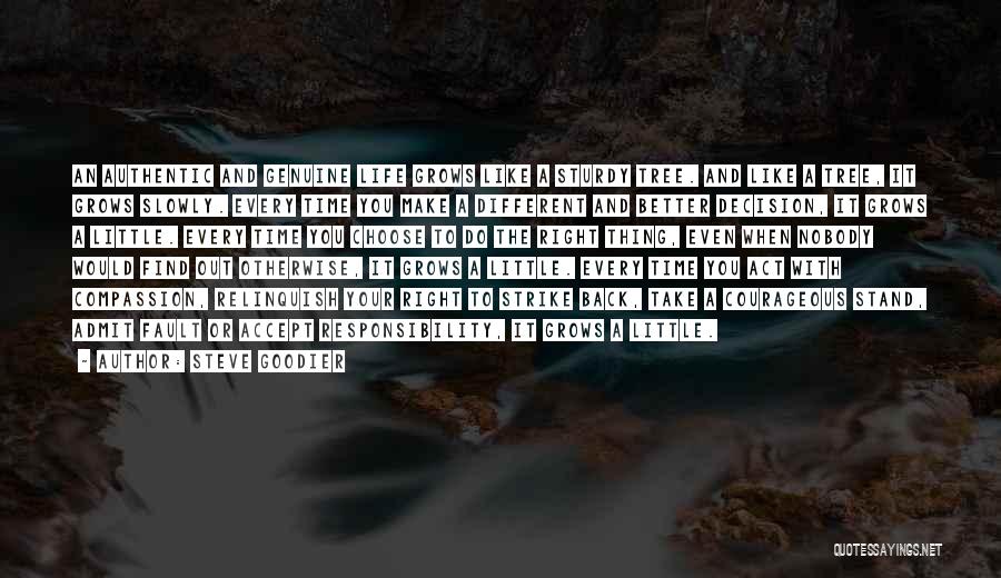 Steve Goodier Quotes: An Authentic And Genuine Life Grows Like A Sturdy Tree. And Like A Tree, It Grows Slowly. Every Time You