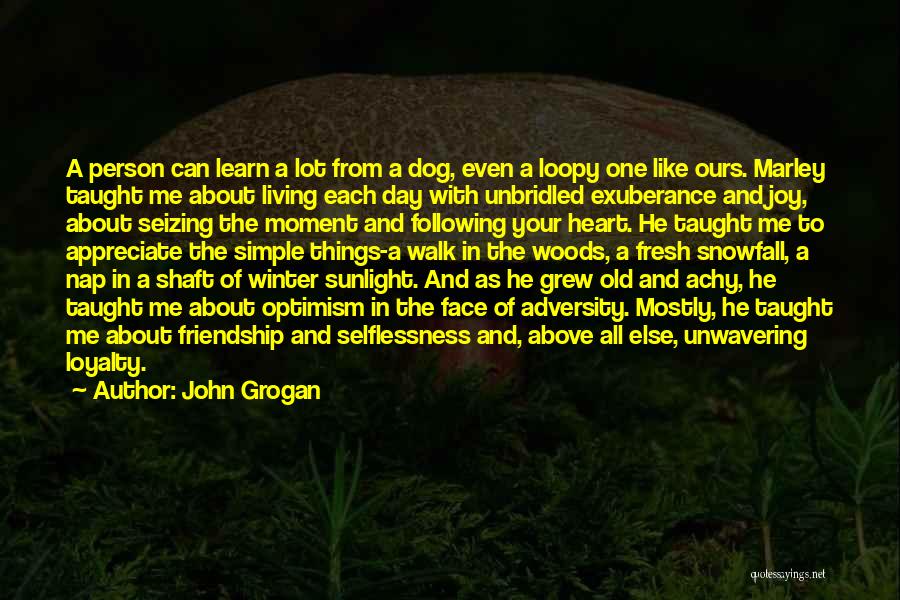 John Grogan Quotes: A Person Can Learn A Lot From A Dog, Even A Loopy One Like Ours. Marley Taught Me About Living