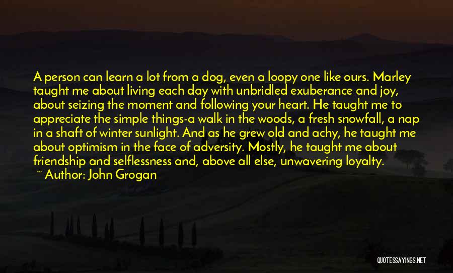 John Grogan Quotes: A Person Can Learn A Lot From A Dog, Even A Loopy One Like Ours. Marley Taught Me About Living