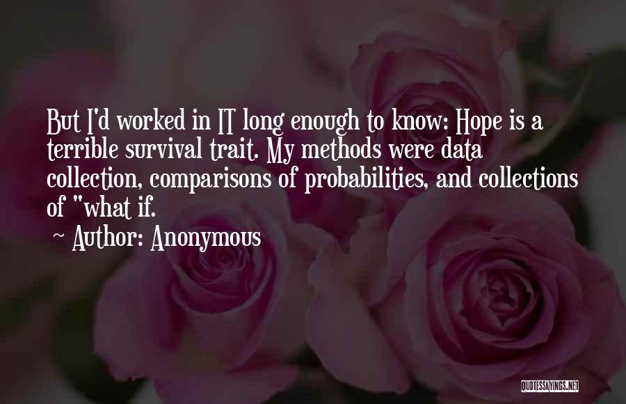 Anonymous Quotes: But I'd Worked In It Long Enough To Know: Hope Is A Terrible Survival Trait. My Methods Were Data Collection,