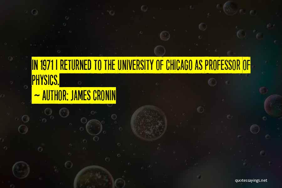 James Cronin Quotes: In 1971 I Returned To The University Of Chicago As Professor Of Physics.