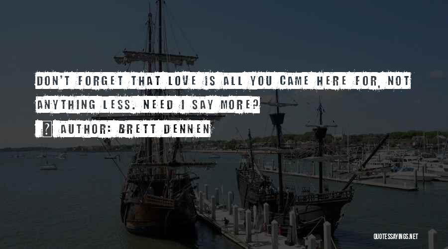 Brett Dennen Quotes: Don't Forget That Love Is All You Came Here For, Not Anything Less. Need I Say More?