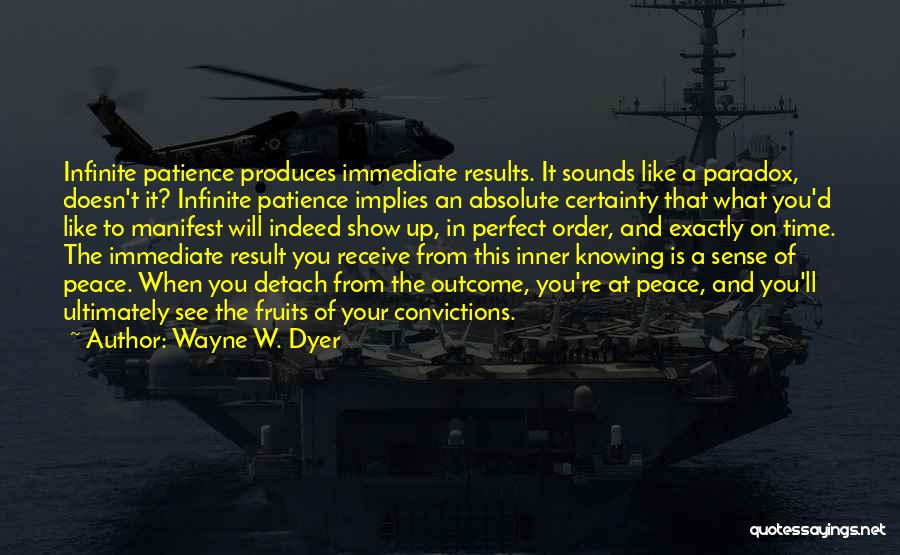Wayne W. Dyer Quotes: Infinite Patience Produces Immediate Results. It Sounds Like A Paradox, Doesn't It? Infinite Patience Implies An Absolute Certainty That What