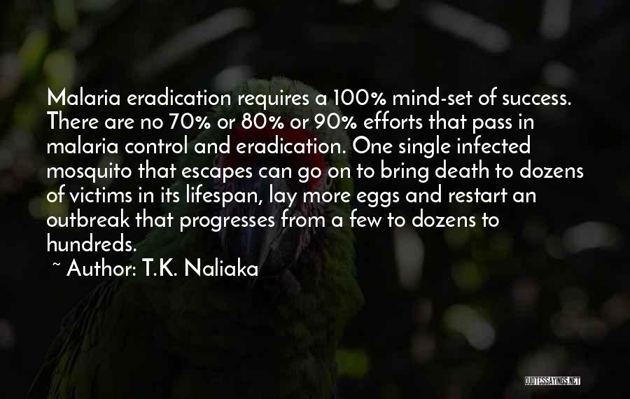 T.K. Naliaka Quotes: Malaria Eradication Requires A 100% Mind-set Of Success. There Are No 70% Or 80% Or 90% Efforts That Pass In