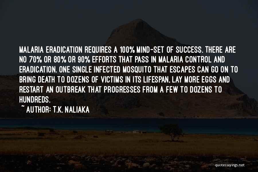 T.K. Naliaka Quotes: Malaria Eradication Requires A 100% Mind-set Of Success. There Are No 70% Or 80% Or 90% Efforts That Pass In