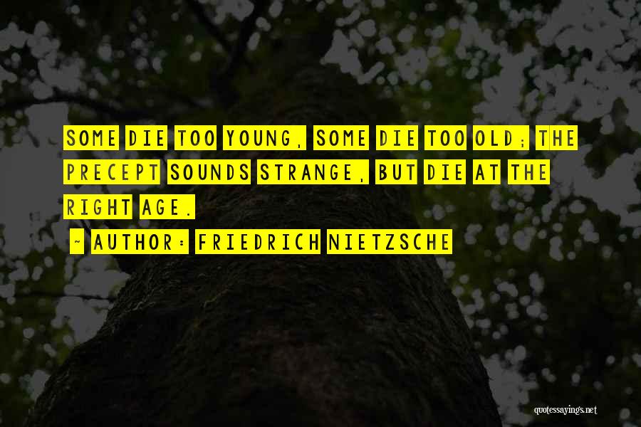Friedrich Nietzsche Quotes: Some Die Too Young, Some Die Too Old; The Precept Sounds Strange, But Die At The Right Age.
