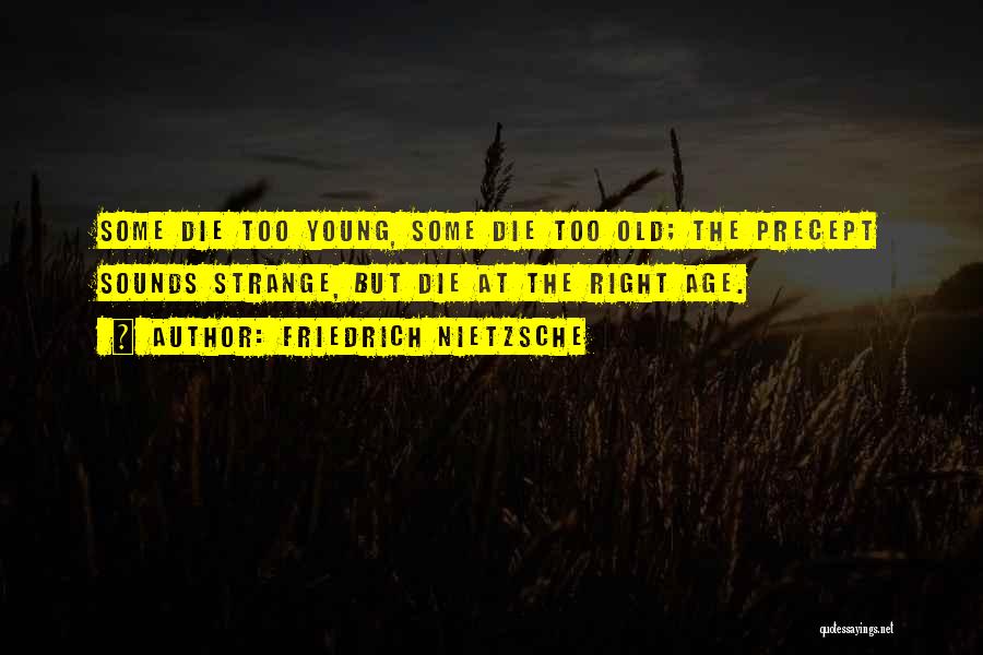 Friedrich Nietzsche Quotes: Some Die Too Young, Some Die Too Old; The Precept Sounds Strange, But Die At The Right Age.