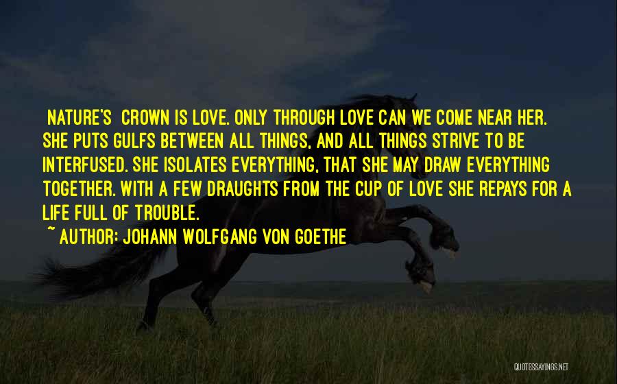 Johann Wolfgang Von Goethe Quotes: [nature's] Crown Is Love. Only Through Love Can We Come Near Her. She Puts Gulfs Between All Things, And All