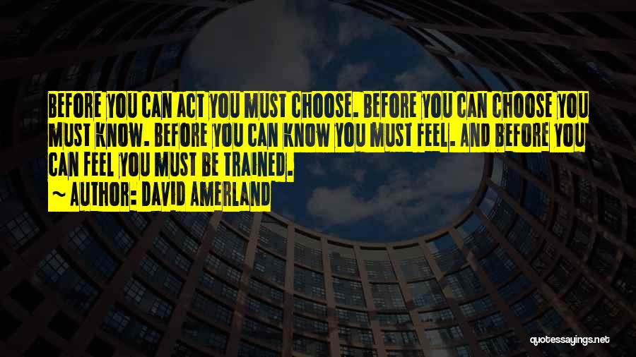 David Amerland Quotes: Before You Can Act You Must Choose. Before You Can Choose You Must Know. Before You Can Know You Must