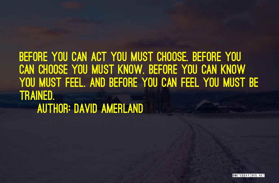 David Amerland Quotes: Before You Can Act You Must Choose. Before You Can Choose You Must Know. Before You Can Know You Must