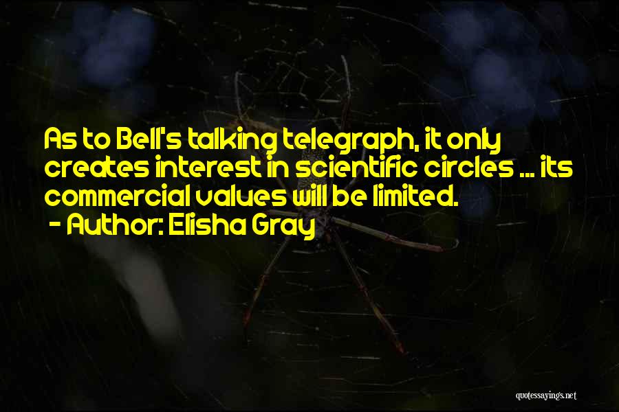 Elisha Gray Quotes: As To Bell's Talking Telegraph, It Only Creates Interest In Scientific Circles ... Its Commercial Values Will Be Limited.