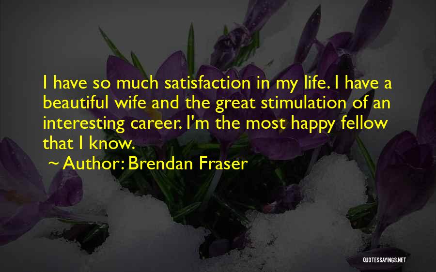 Brendan Fraser Quotes: I Have So Much Satisfaction In My Life. I Have A Beautiful Wife And The Great Stimulation Of An Interesting