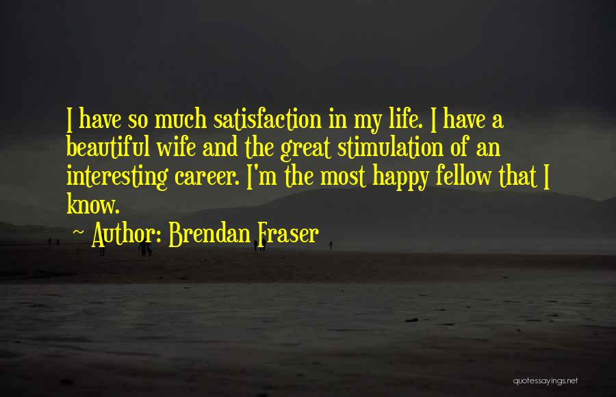 Brendan Fraser Quotes: I Have So Much Satisfaction In My Life. I Have A Beautiful Wife And The Great Stimulation Of An Interesting