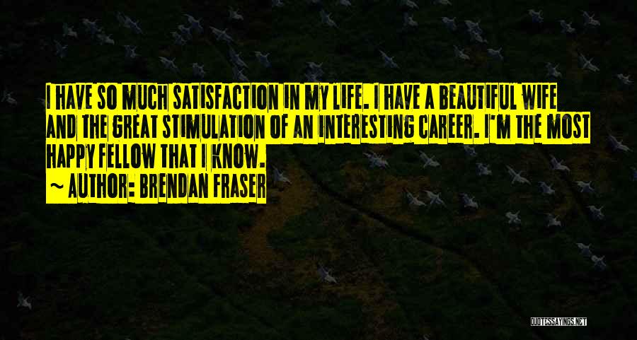 Brendan Fraser Quotes: I Have So Much Satisfaction In My Life. I Have A Beautiful Wife And The Great Stimulation Of An Interesting