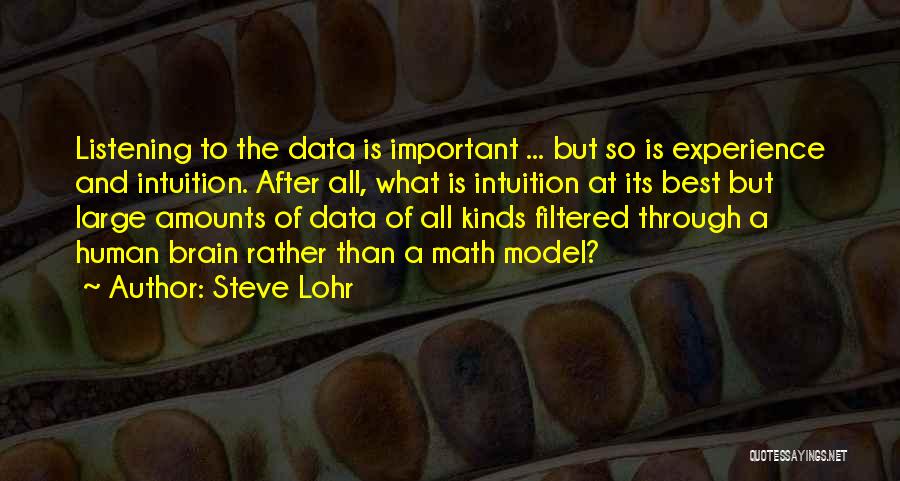 Steve Lohr Quotes: Listening To The Data Is Important ... But So Is Experience And Intuition. After All, What Is Intuition At Its