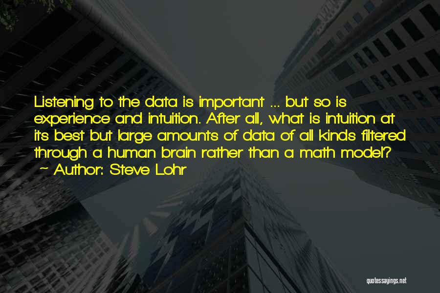 Steve Lohr Quotes: Listening To The Data Is Important ... But So Is Experience And Intuition. After All, What Is Intuition At Its