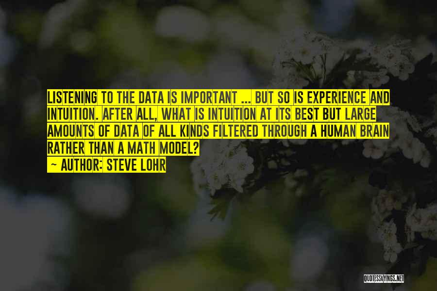 Steve Lohr Quotes: Listening To The Data Is Important ... But So Is Experience And Intuition. After All, What Is Intuition At Its