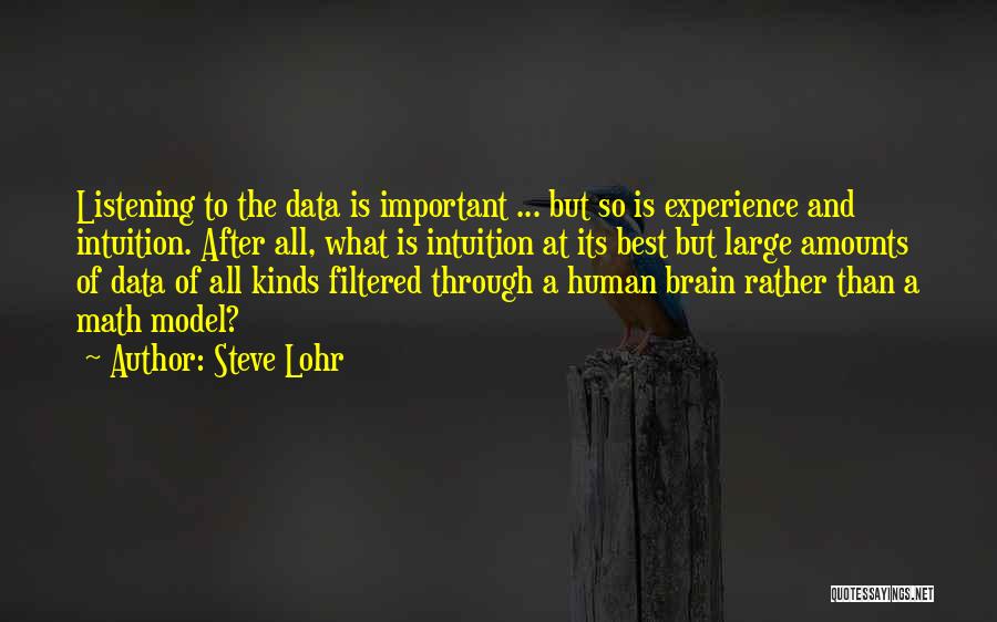 Steve Lohr Quotes: Listening To The Data Is Important ... But So Is Experience And Intuition. After All, What Is Intuition At Its