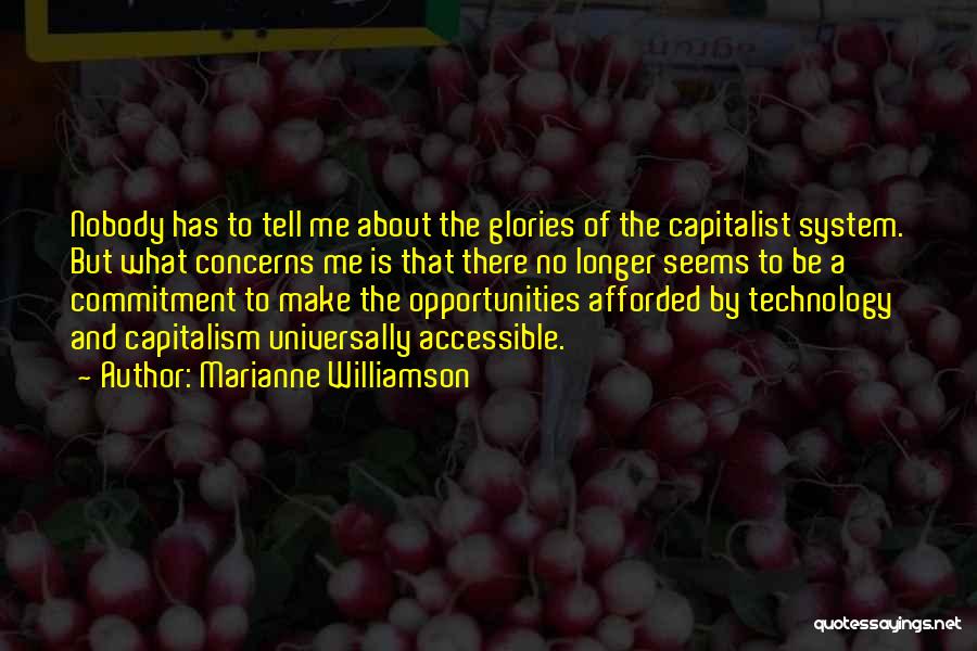 Marianne Williamson Quotes: Nobody Has To Tell Me About The Glories Of The Capitalist System. But What Concerns Me Is That There No