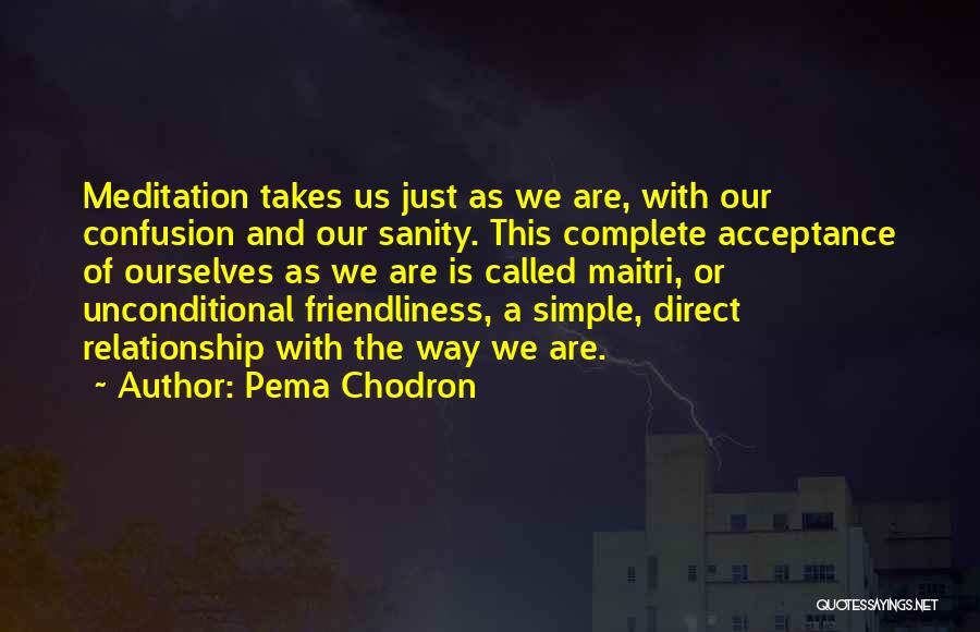 Pema Chodron Quotes: Meditation Takes Us Just As We Are, With Our Confusion And Our Sanity. This Complete Acceptance Of Ourselves As We