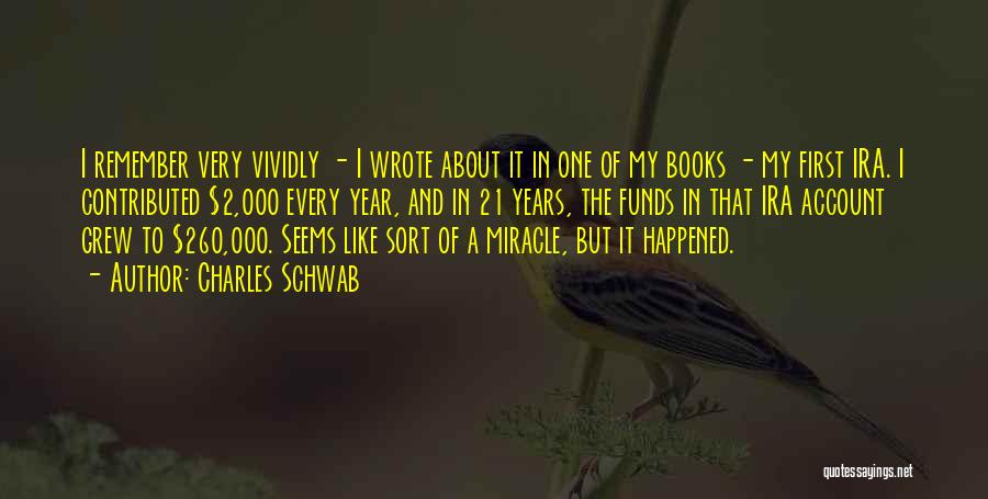 Charles Schwab Quotes: I Remember Very Vividly - I Wrote About It In One Of My Books - My First Ira. I Contributed