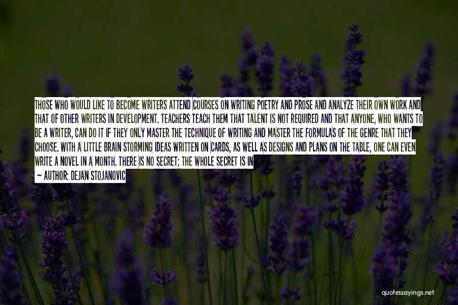 Dejan Stojanovic Quotes: Those Who Would Like To Become Writers Attend Courses On Writing Poetry And Prose And Analyze Their Own Work And