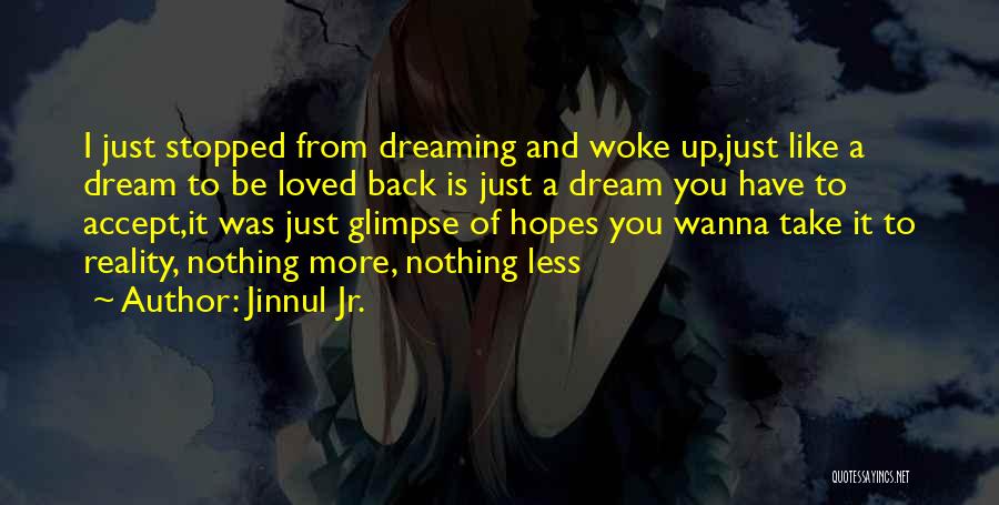 Jinnul Jr. Quotes: I Just Stopped From Dreaming And Woke Up,just Like A Dream To Be Loved Back Is Just A Dream You