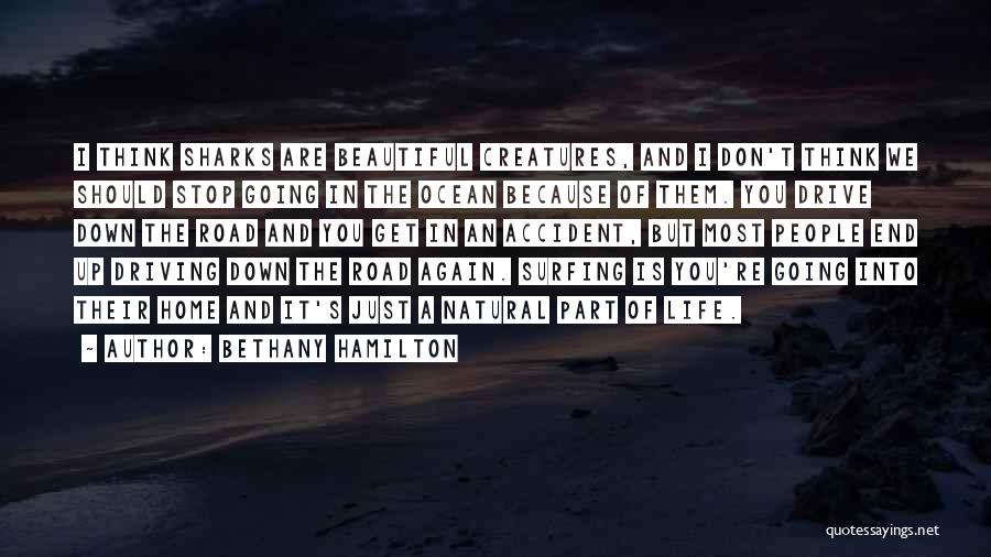 Bethany Hamilton Quotes: I Think Sharks Are Beautiful Creatures, And I Don't Think We Should Stop Going In The Ocean Because Of Them.