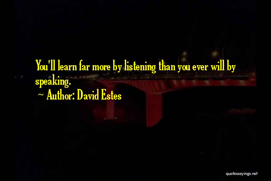 David Estes Quotes: You'll Learn Far More By Listening Than You Ever Will By Speaking.