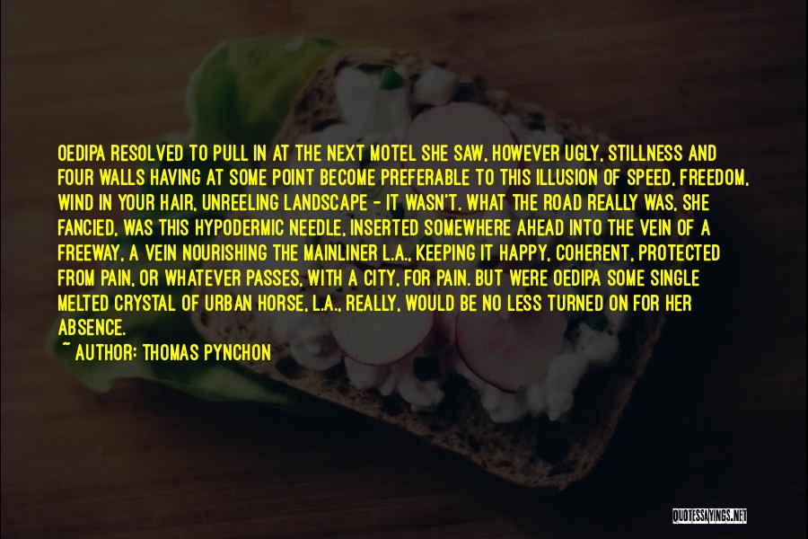 Thomas Pynchon Quotes: Oedipa Resolved To Pull In At The Next Motel She Saw, However Ugly, Stillness And Four Walls Having At Some