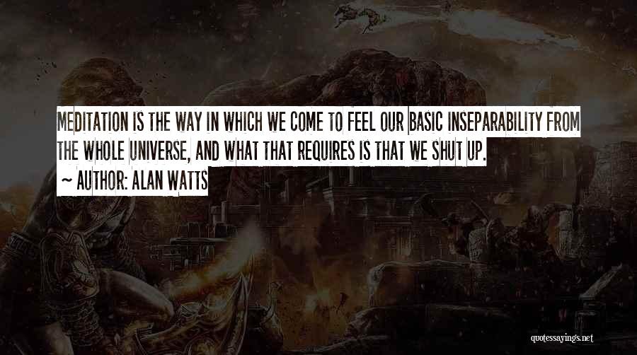 Alan Watts Quotes: Meditation Is The Way In Which We Come To Feel Our Basic Inseparability From The Whole Universe, And What That