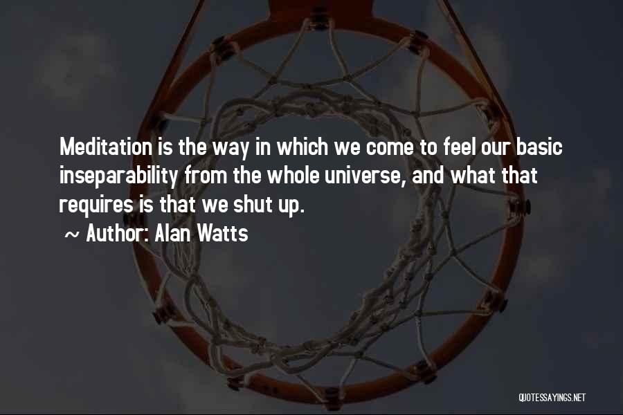 Alan Watts Quotes: Meditation Is The Way In Which We Come To Feel Our Basic Inseparability From The Whole Universe, And What That