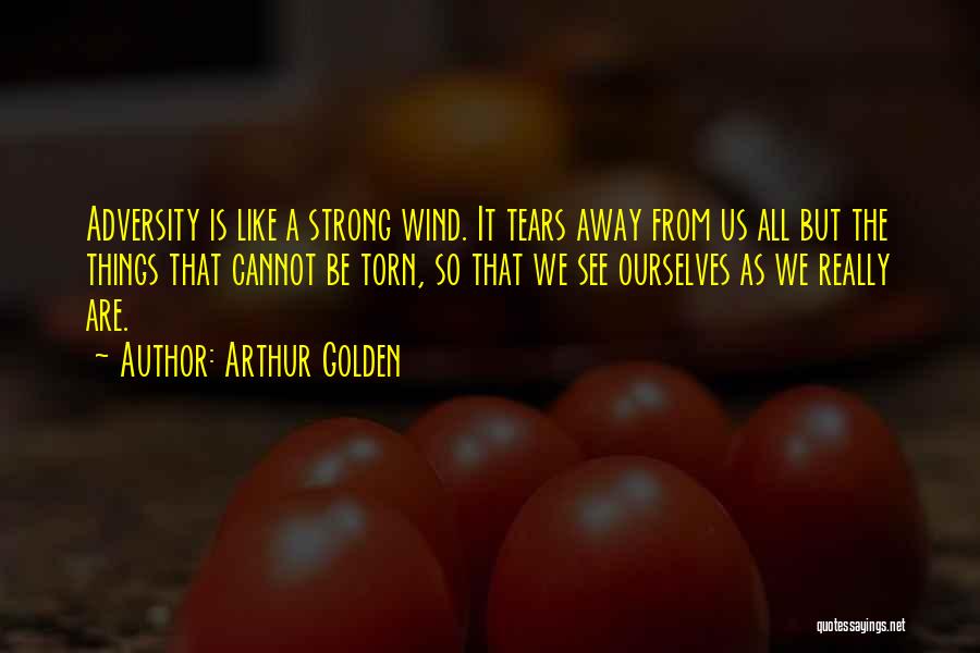 Arthur Golden Quotes: Adversity Is Like A Strong Wind. It Tears Away From Us All But The Things That Cannot Be Torn, So