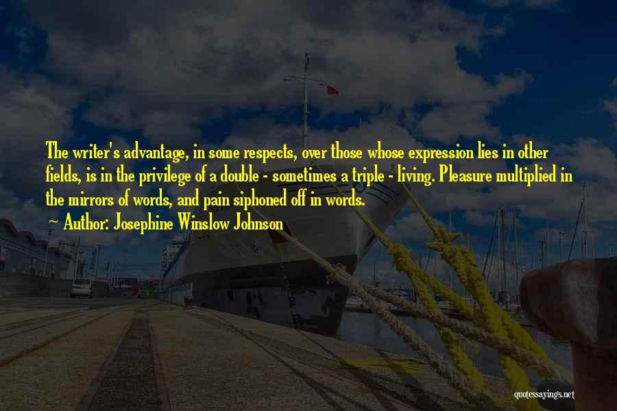 Josephine Winslow Johnson Quotes: The Writer's Advantage, In Some Respects, Over Those Whose Expression Lies In Other Fields, Is In The Privilege Of A