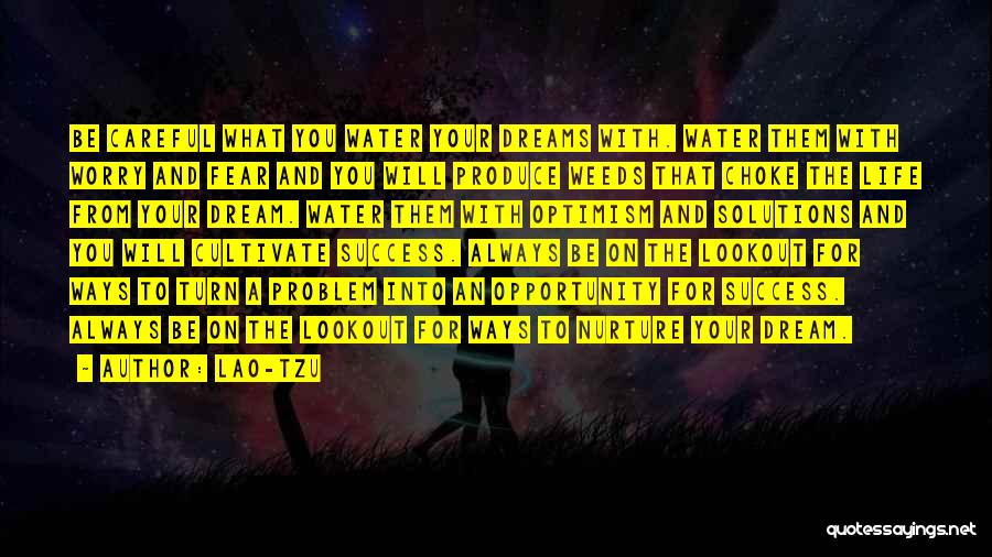 Lao-Tzu Quotes: Be Careful What You Water Your Dreams With. Water Them With Worry And Fear And You Will Produce Weeds That