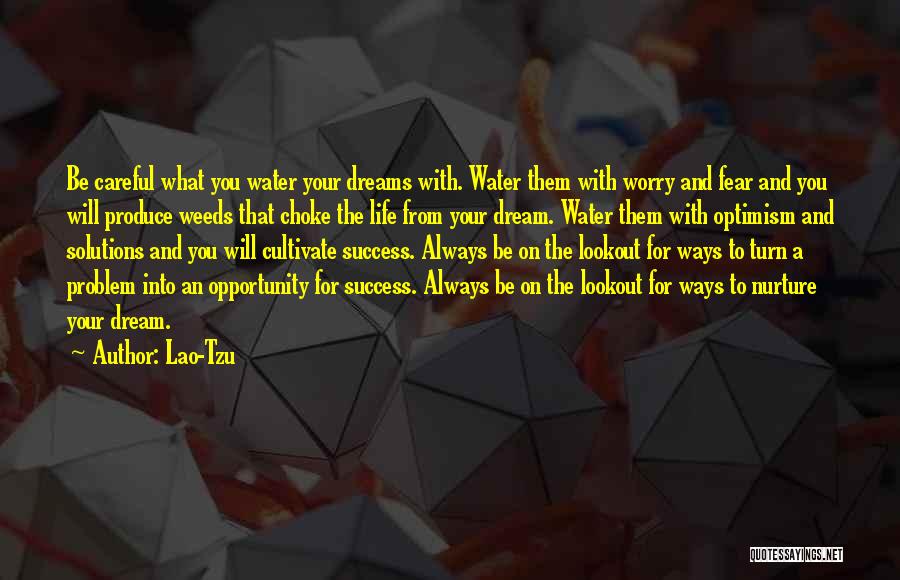 Lao-Tzu Quotes: Be Careful What You Water Your Dreams With. Water Them With Worry And Fear And You Will Produce Weeds That