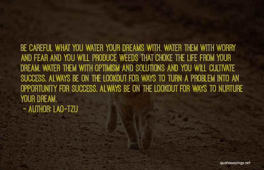 Lao-Tzu Quotes: Be Careful What You Water Your Dreams With. Water Them With Worry And Fear And You Will Produce Weeds That