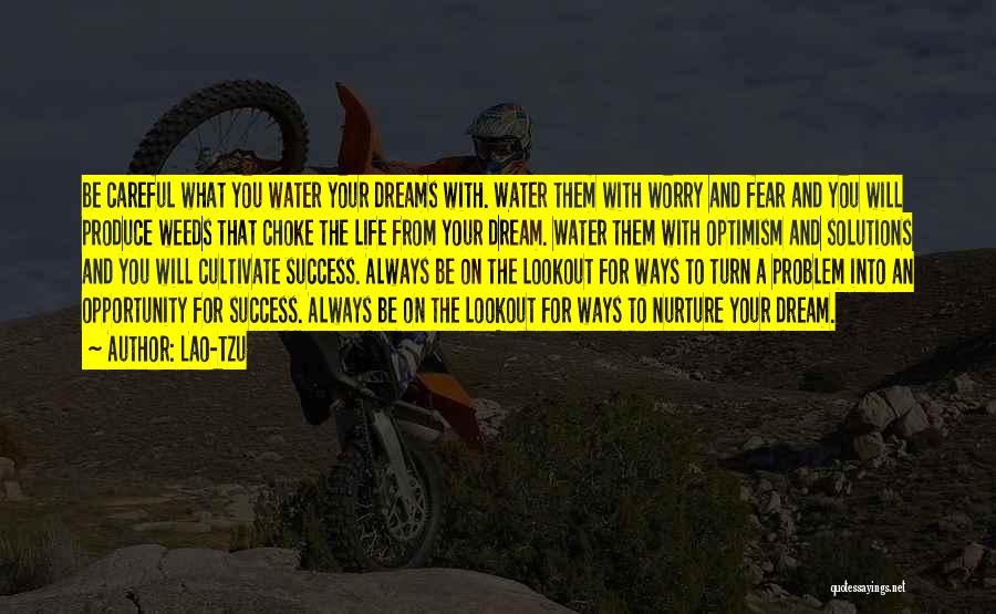 Lao-Tzu Quotes: Be Careful What You Water Your Dreams With. Water Them With Worry And Fear And You Will Produce Weeds That