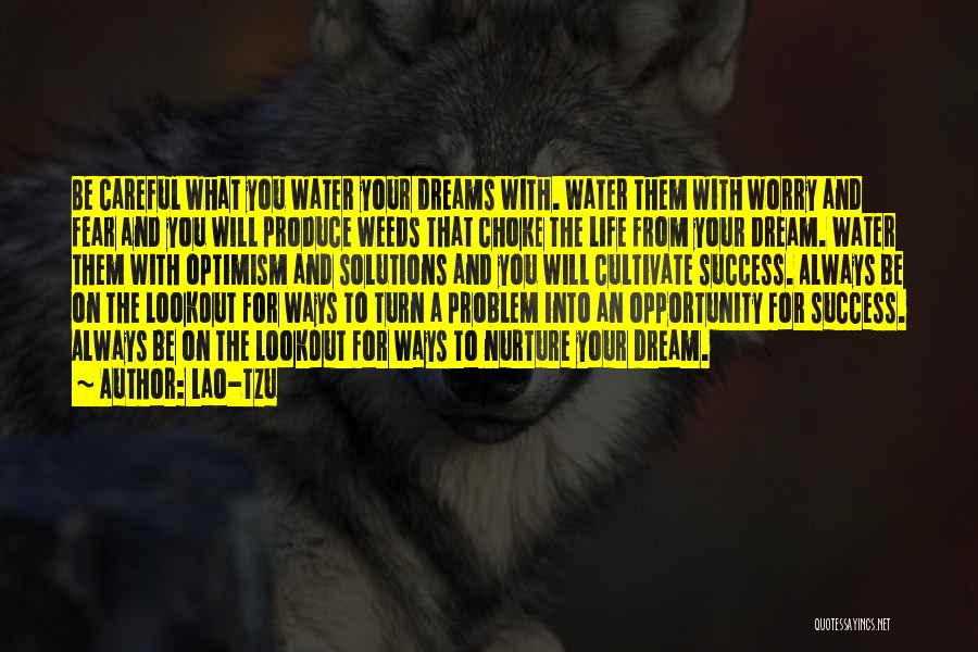 Lao-Tzu Quotes: Be Careful What You Water Your Dreams With. Water Them With Worry And Fear And You Will Produce Weeds That