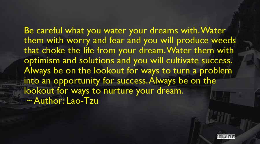 Lao-Tzu Quotes: Be Careful What You Water Your Dreams With. Water Them With Worry And Fear And You Will Produce Weeds That
