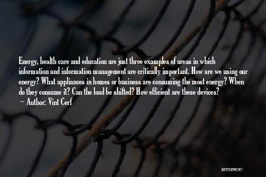 Vint Cerf Quotes: Energy, Health Care And Education Are Just Three Examples Of Areas In Which Information And Information Management Are Critically Important.