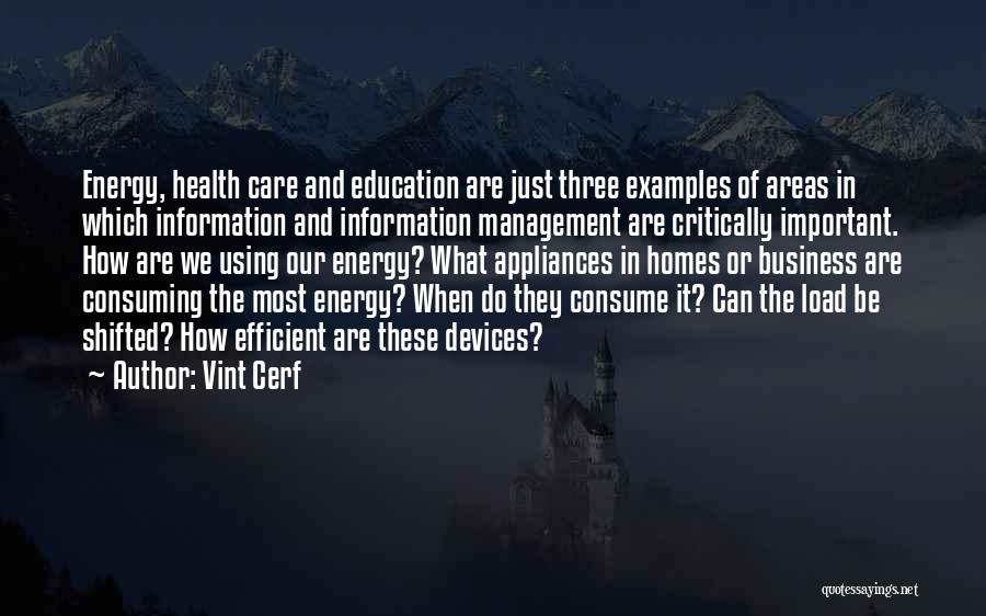 Vint Cerf Quotes: Energy, Health Care And Education Are Just Three Examples Of Areas In Which Information And Information Management Are Critically Important.